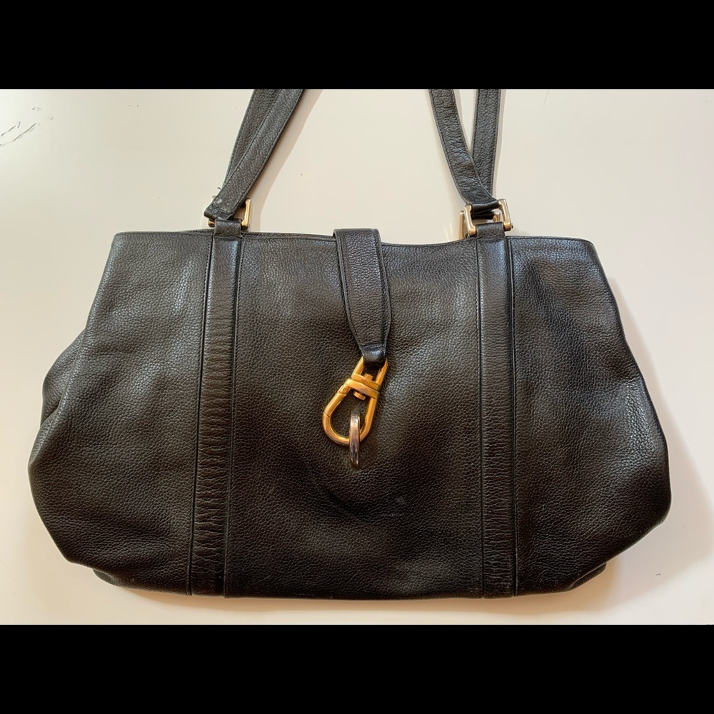 Auth vintage Cole Haan black leather tote Italy